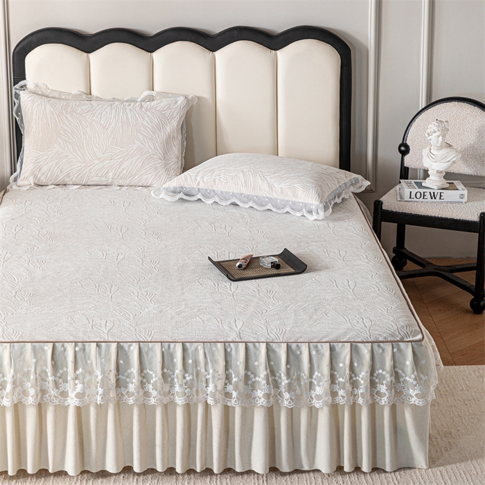 91家纺网 家纺一手货源 找家纺 手艺人家纺 2025新款雪尼尔床裙床笠 X03-米