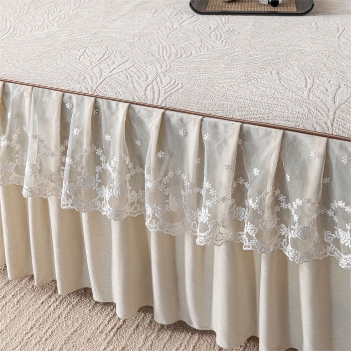 91家纺网 家纺一手货源 找家纺 手艺人家纺 2025新款雪尼尔床裙床笠 X03-米