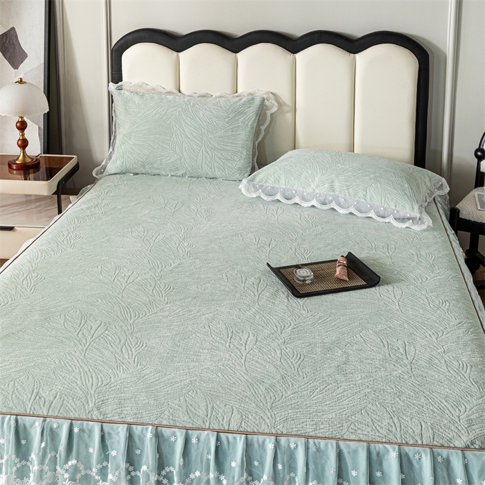 91家纺网 家纺一手货源 找家纺 手艺人家纺 2025新款雪尼尔床裙床笠 X03-绿