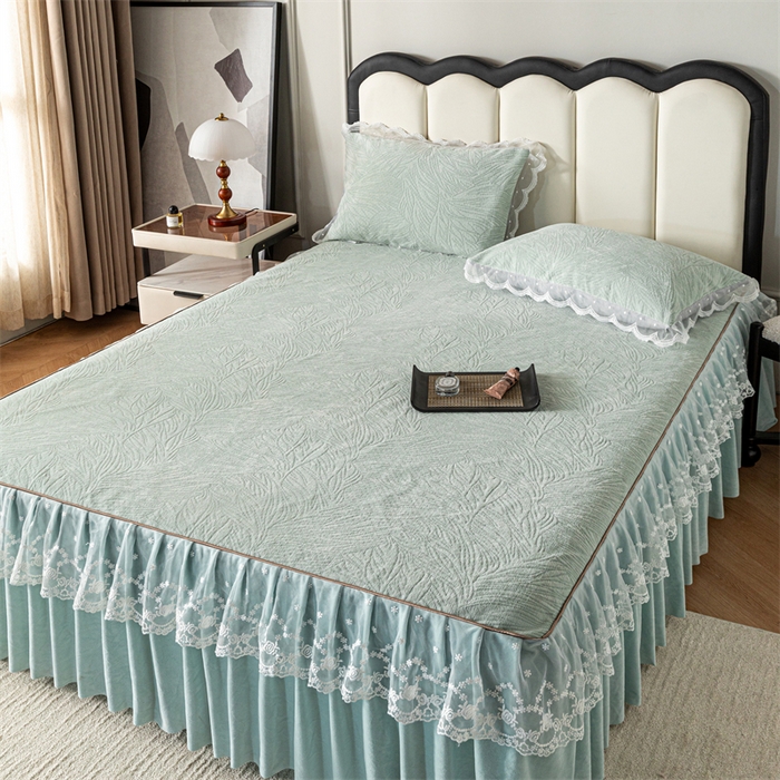 91家纺网 家纺一手货源 找家纺 手艺人家纺 2025新款雪尼尔床裙床笠 X03-绿