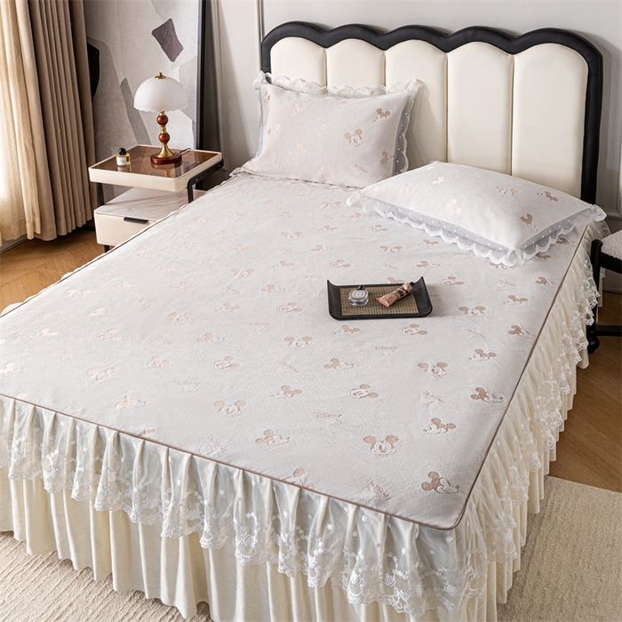 91家纺网 家纺一手货源 找家纺 手艺人家纺 2025新款雪尼尔床裙床笠 X01-米