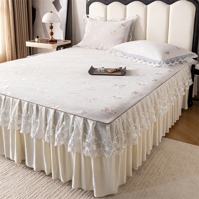 91家纺网 家纺一手货源 找家纺 手艺人家纺 2025新款雪尼尔床裙床笠 X01-米