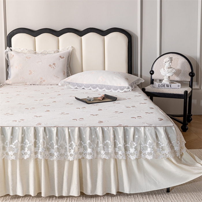 91家纺网 家纺一手货源 找家纺 手艺人家纺 2025新款雪尼尔床裙床笠 X01-米