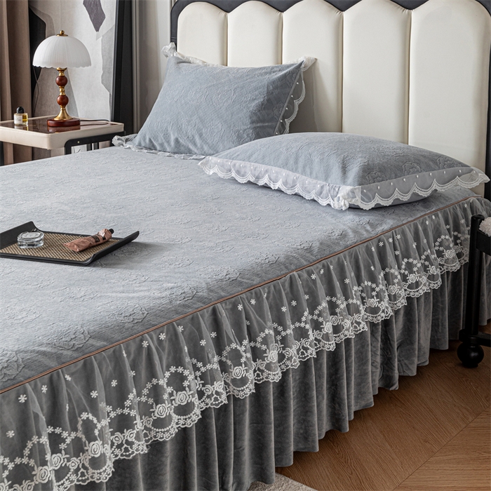91家纺网 家纺一手货源 找家纺 手艺人家纺 2025新款雪尼尔床裙床笠 X05-灰