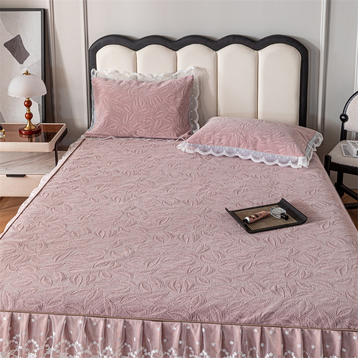 91家纺网 家纺一手货源 找家纺 手艺人家纺 2025新款雪尼尔床裙床笠 X06-粉