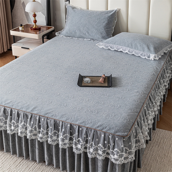 91家纺网 家纺一手货源 找家纺 手艺人家纺 2025新款雪尼尔床裙床笠 X05-灰