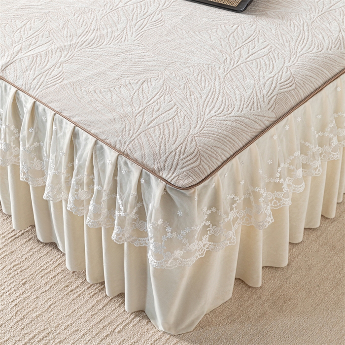 91家纺网 家纺一手货源 找家纺 手艺人家纺 2025新款雪尼尔床裙床笠 X03-米