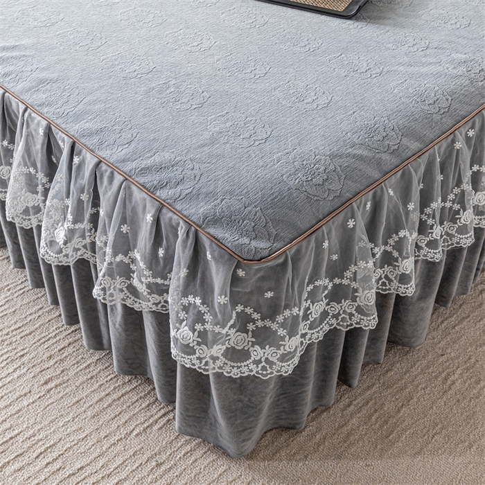 91家纺网 家纺一手货源 找家纺 手艺人家纺 2025新款雪尼尔床裙床笠 X05-灰