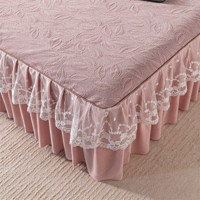 91家纺网 家纺一手货源 找家纺 手艺人家纺 2025新款雪尼尔床裙床笠 X06-粉