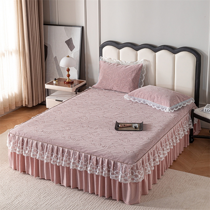 91家纺网 家纺一手货源 找家纺 手艺人家纺 2025新款雪尼尔床裙床笠 X06-粉