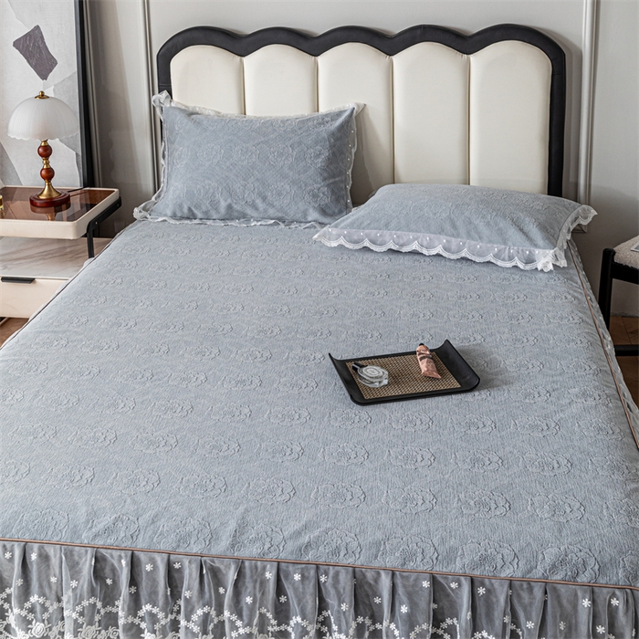 91家纺网 家纺一手货源 找家纺 手艺人家纺 2025新款雪尼尔床裙床笠 X05-灰