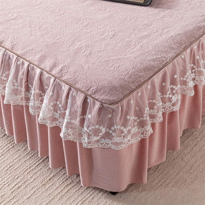 91家纺网 家纺一手货源 找家纺 手艺人家纺 2025新款雪尼尔床裙床笠 X05-粉