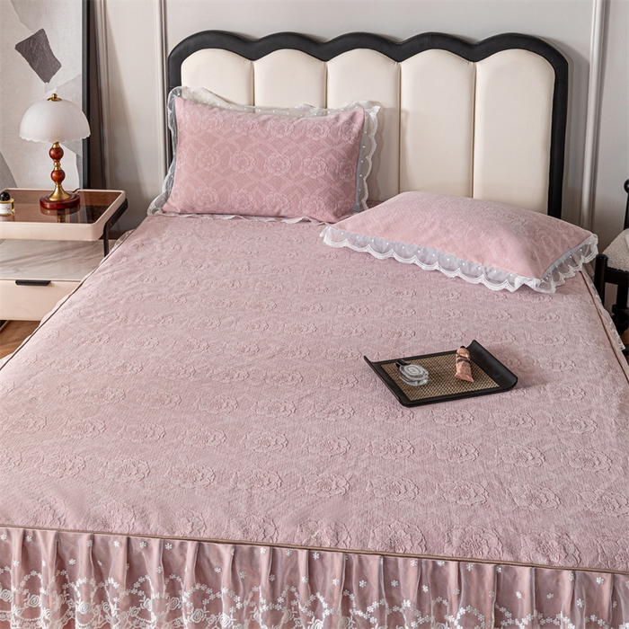 91家纺网 家纺一手货源 找家纺 手艺人家纺 2025新款雪尼尔床裙床笠 X05-粉