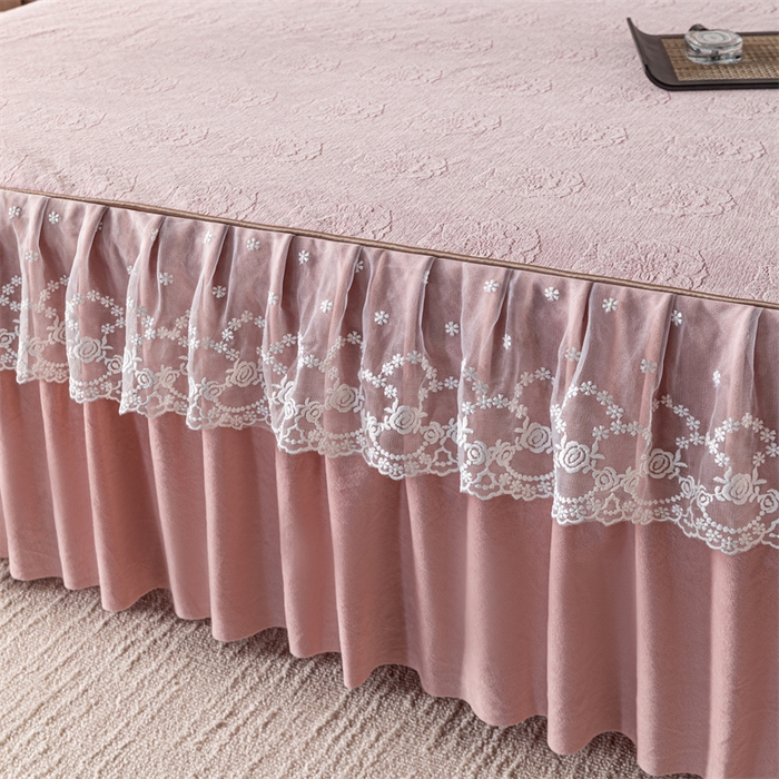 91家纺网 家纺一手货源 找家纺 手艺人家纺 2025新款雪尼尔床裙床笠 X05-粉