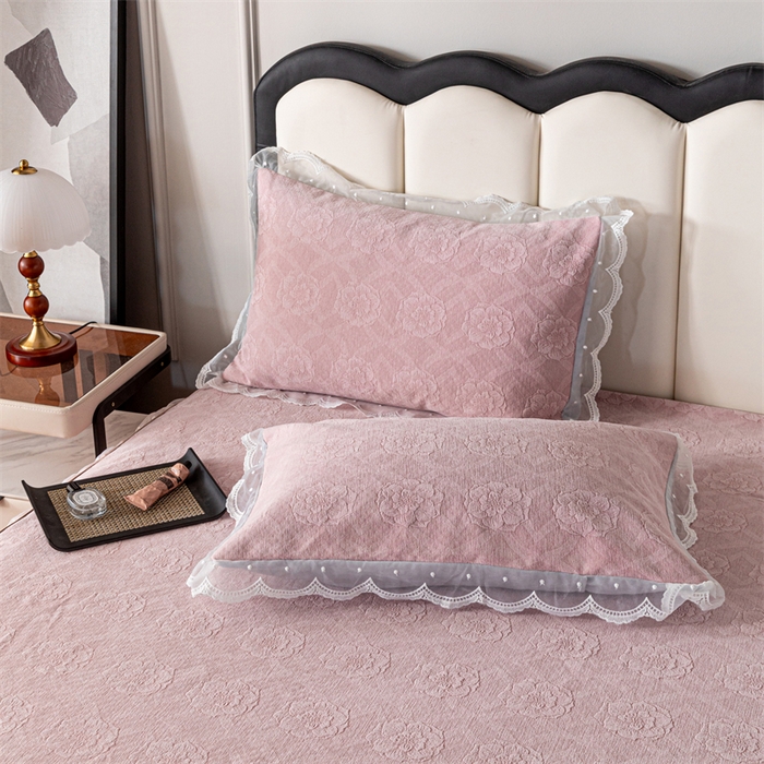 91家纺网 家纺一手货源 找家纺 手艺人家纺 2025新款雪尼尔床裙床笠 X05-粉