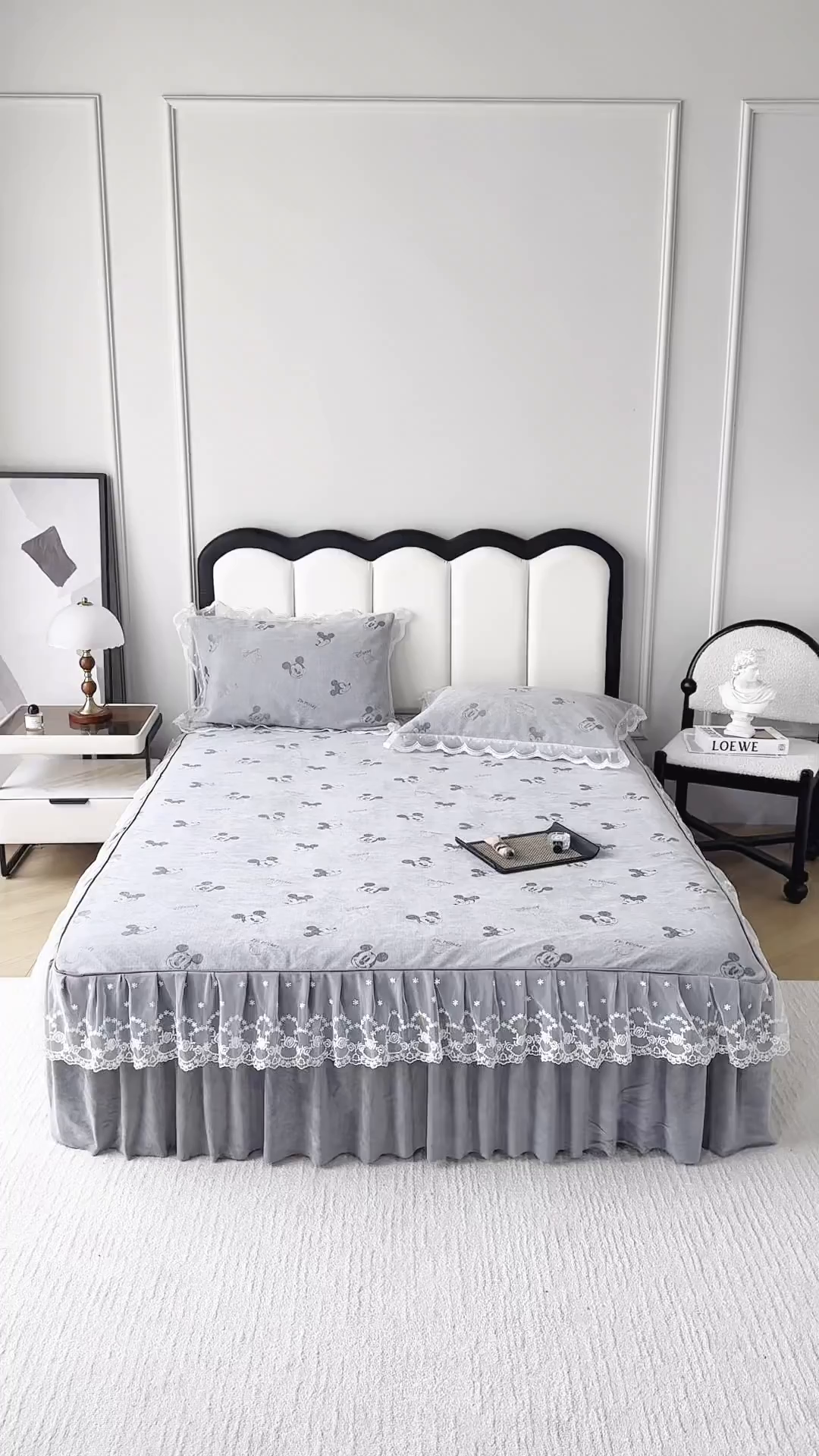 91家纺网 家纺一手货源 找家纺 手艺人家纺 2025新款雪尼尔床裙床笠 X01-灰