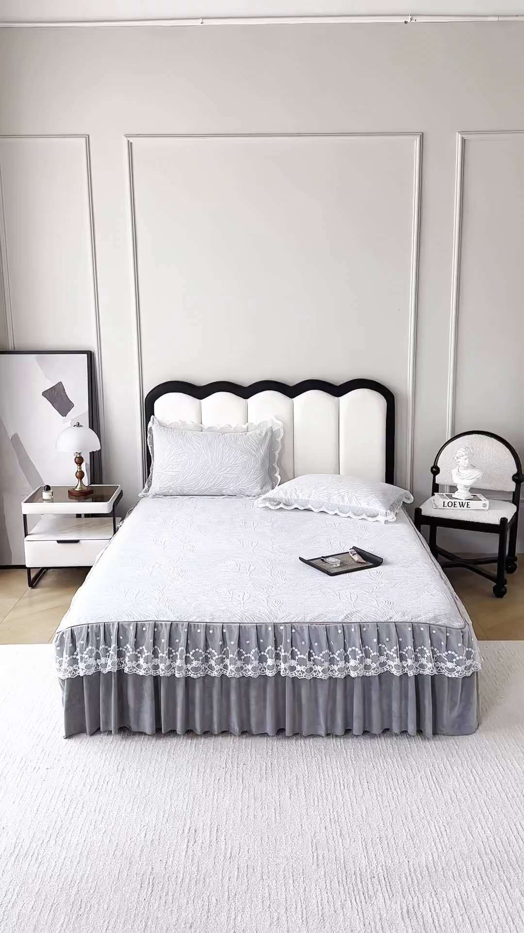 91家纺网 家纺一手货源 找家纺 手艺人家纺 2025新款雪尼尔床裙床笠 X03-灰