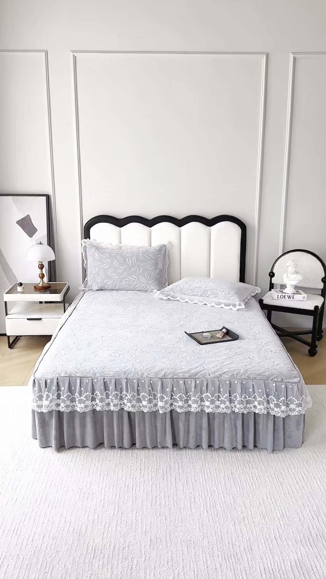 91家纺网 家纺一手货源 找家纺 手艺人家纺 2025新款雪尼尔床裙床笠 X06-灰