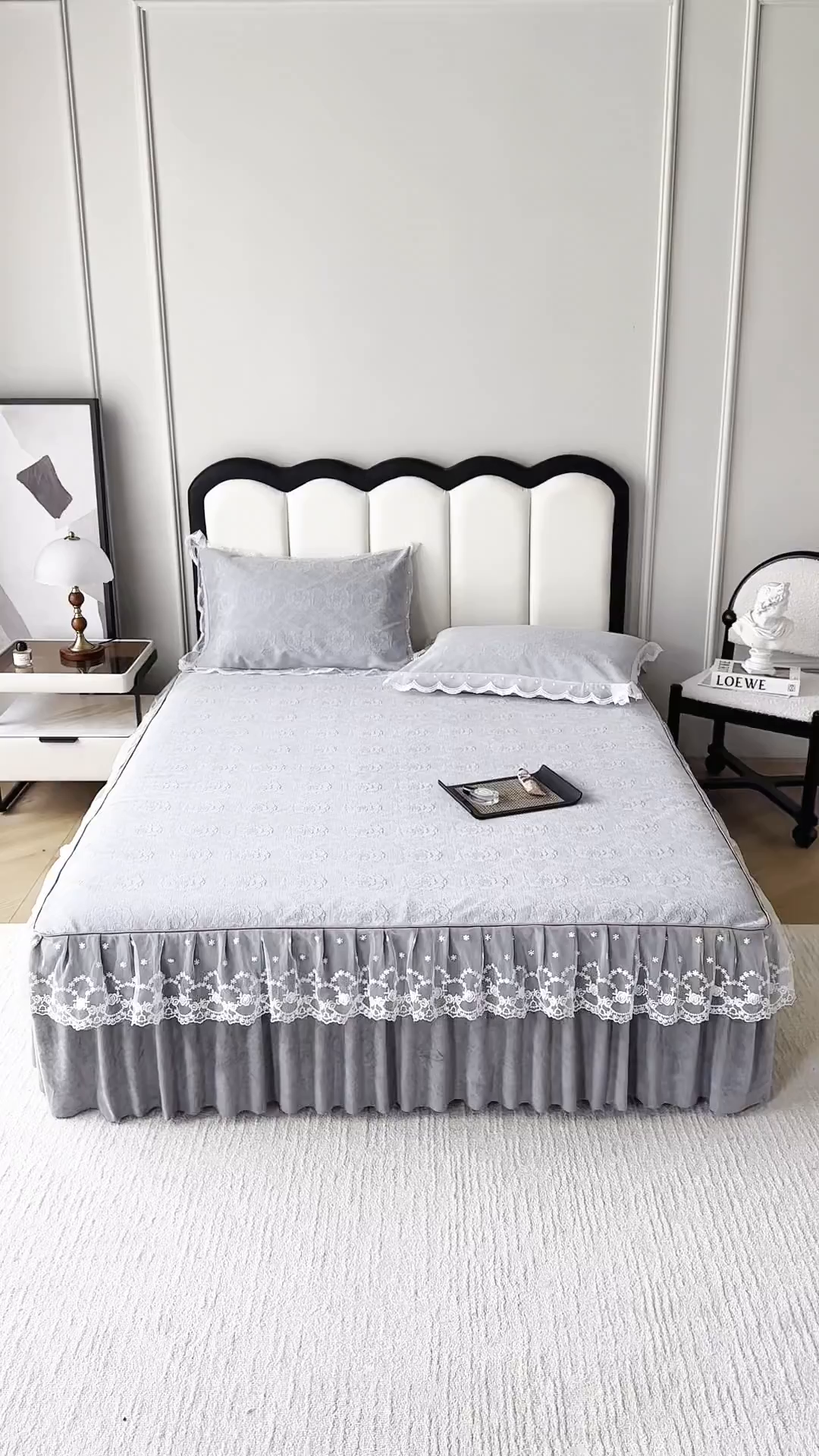 91家纺网 家纺一手货源 找家纺 手艺人家纺 2025新款雪尼尔床裙床笠 X05-灰