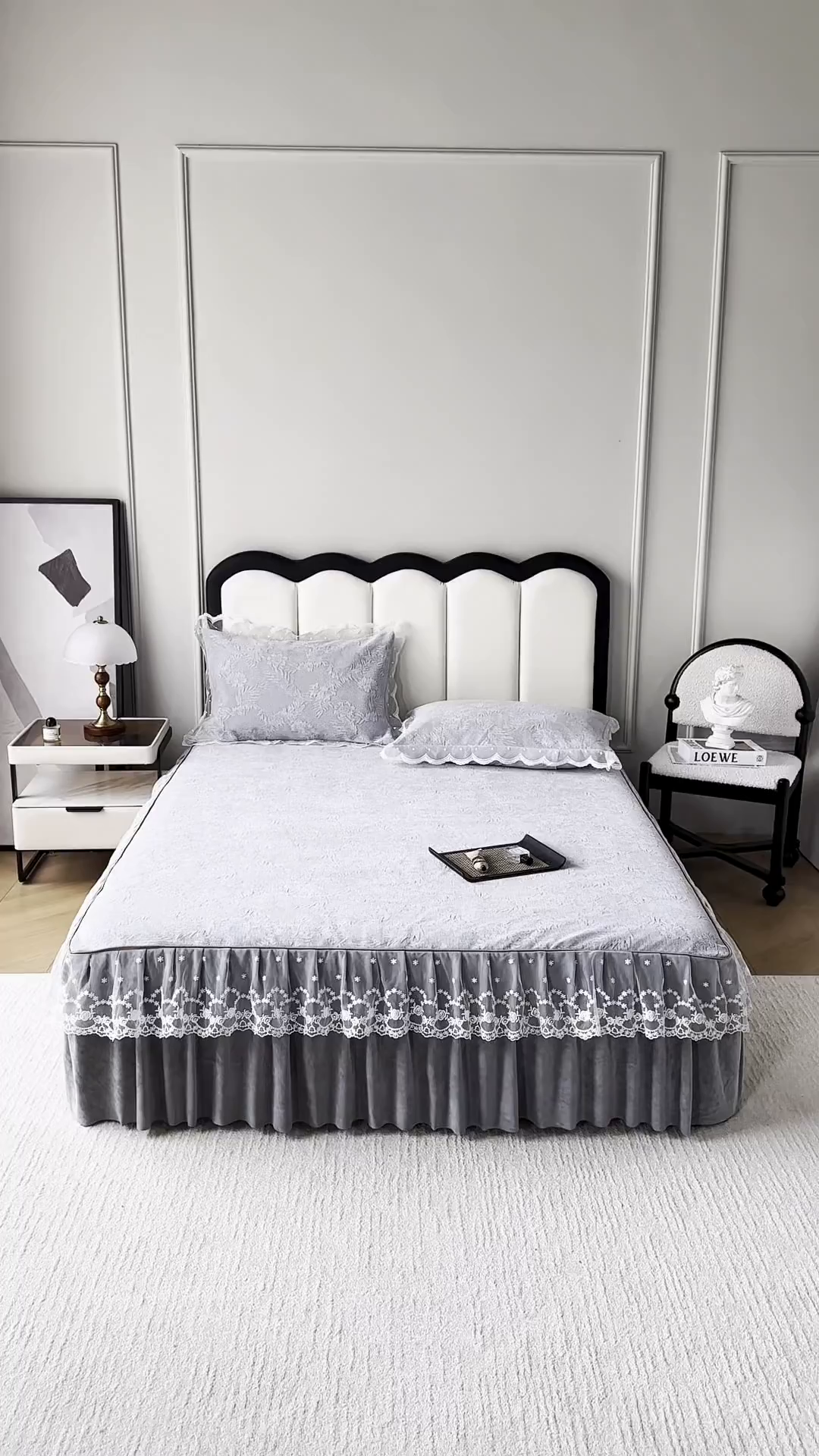 91家纺网 家纺一手货源 找家纺 手艺人家纺 2025新款雪尼尔床裙床笠 X02-灰