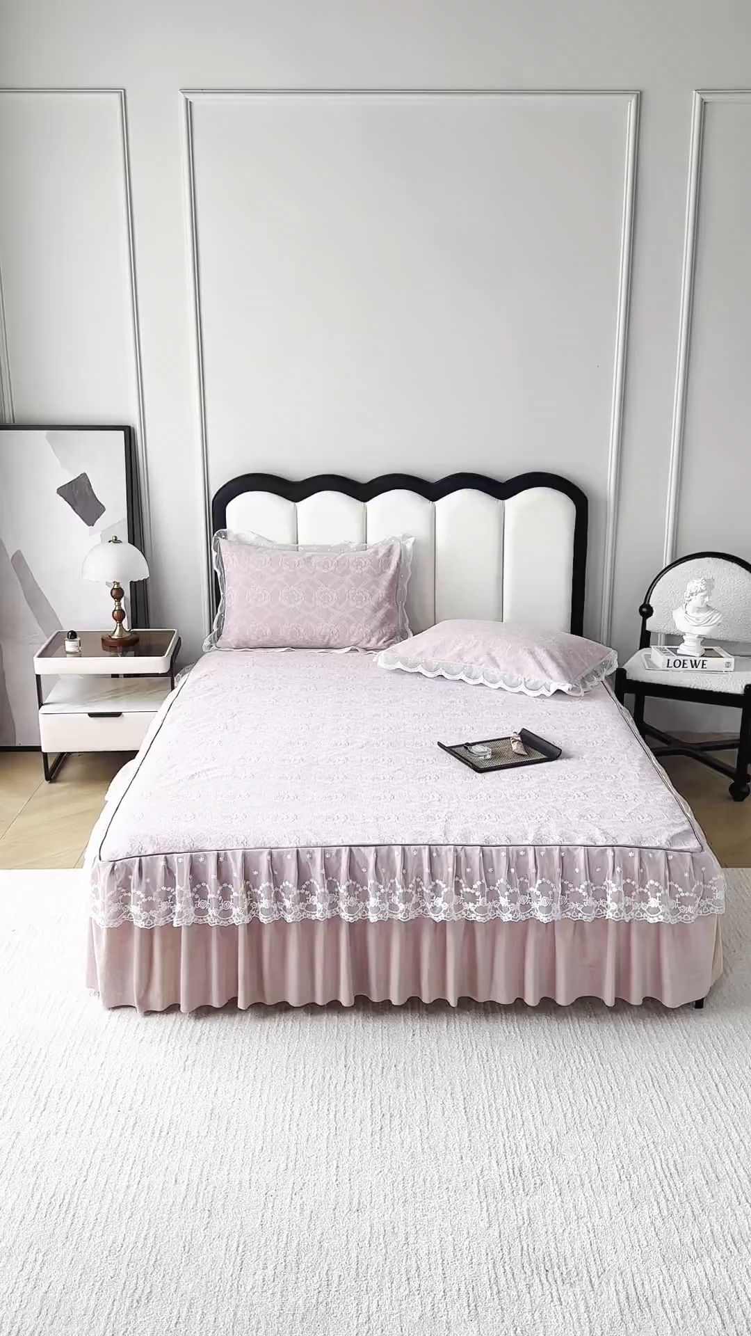 91家纺网 家纺一手货源 找家纺 手艺人家纺 2025新款雪尼尔床裙床笠 X05-粉