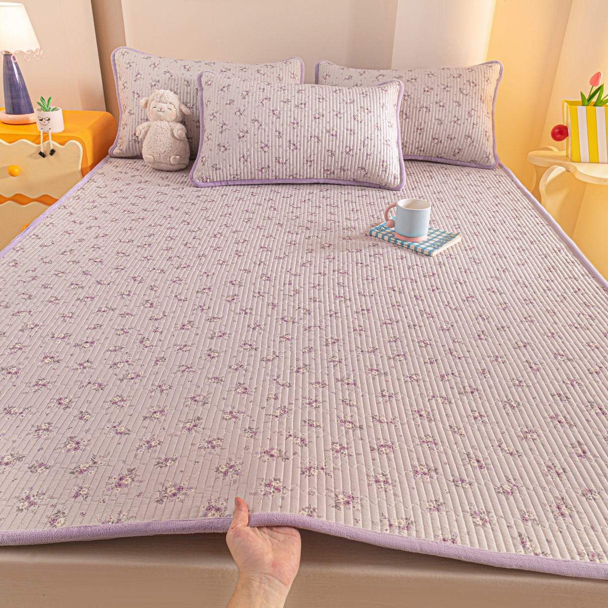 91家纺网 家纺一手货源 找家纺 （总）恒尚居 2025新款A版全棉B版牛奶绒夹棉床褥垫A类四季可用学生床垫-秋冬款三件套系列二