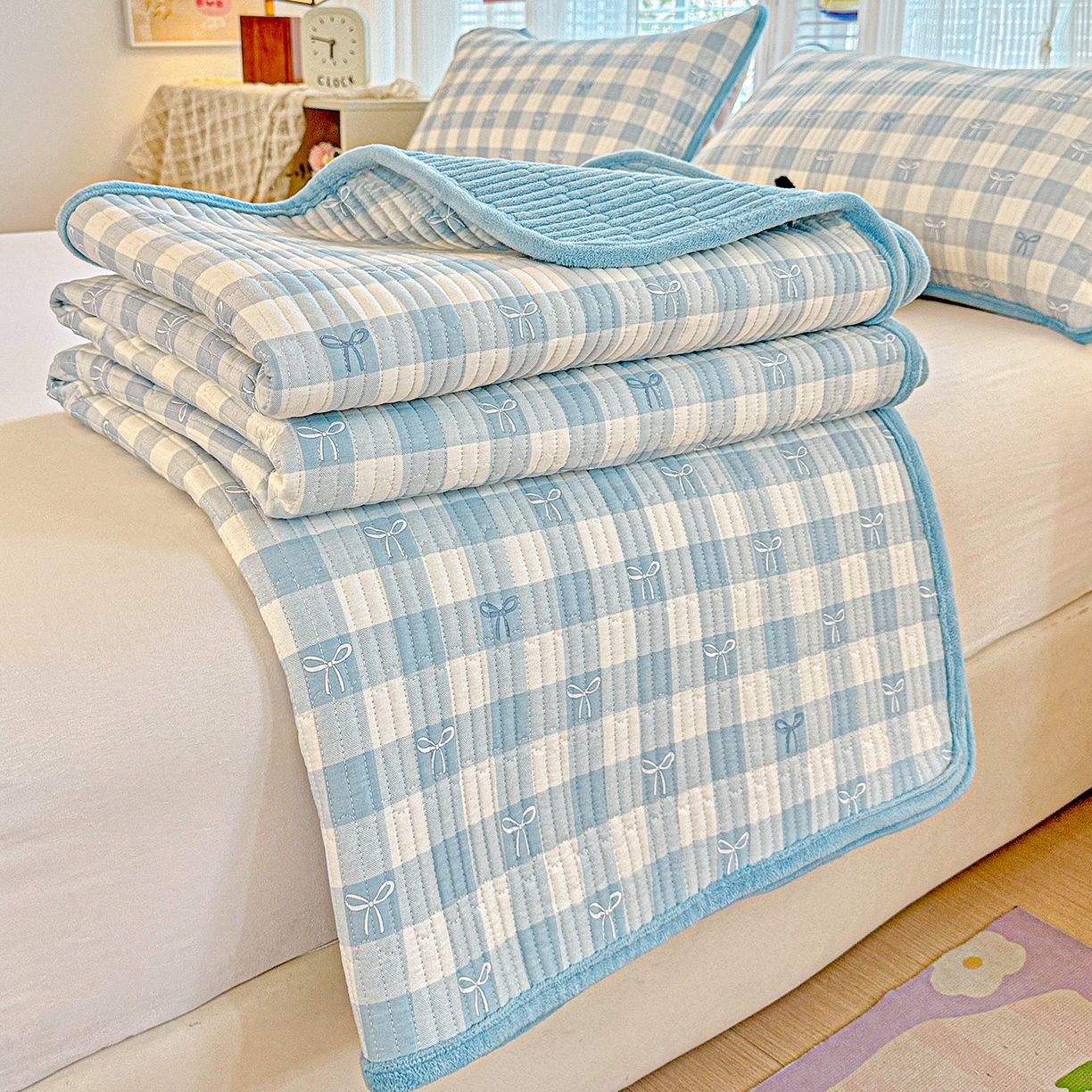 91家纺网 家纺一手货源 找家纺 （总）恒尚居 2025新款A版全棉B版牛奶绒夹棉床褥垫A类四季可用学生床垫-秋冬款三件套系列二