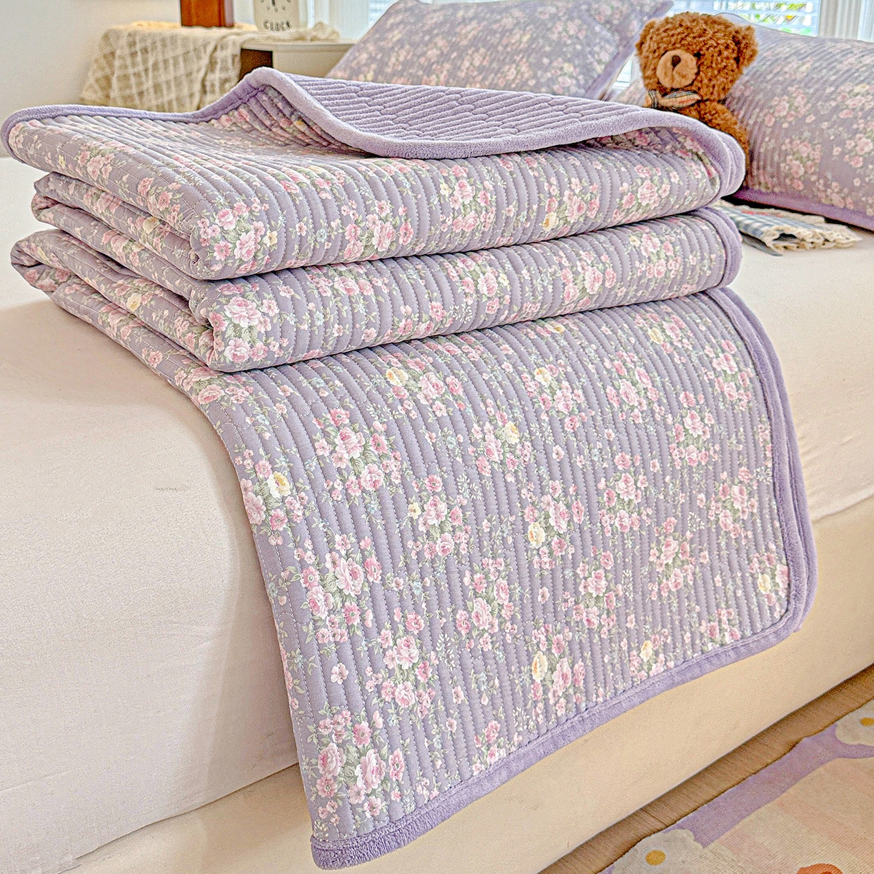 91家纺网 家纺一手货源 找家纺 （总）恒尚居 2025新款A版全棉B版牛奶绒夹棉床褥垫A类四季可用学生床垫-秋冬款三件套系列一