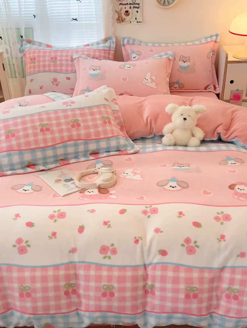 91家纺网 家纺一手货源 找家纺 （总）启发 2025新款高克重小清新牛奶绒印花四件套