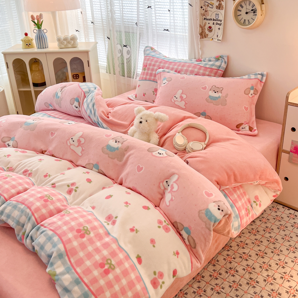 91家纺网 家纺一手货源 找家纺 （总）启发 2025新款高克重小清新牛奶绒印花四件套