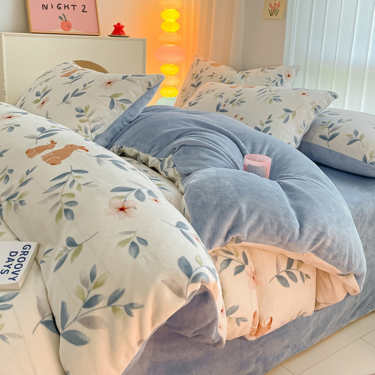 91家纺网 家纺一手货源 找家纺 （总）启发 2025新款高克重小清新牛奶绒印花四件套