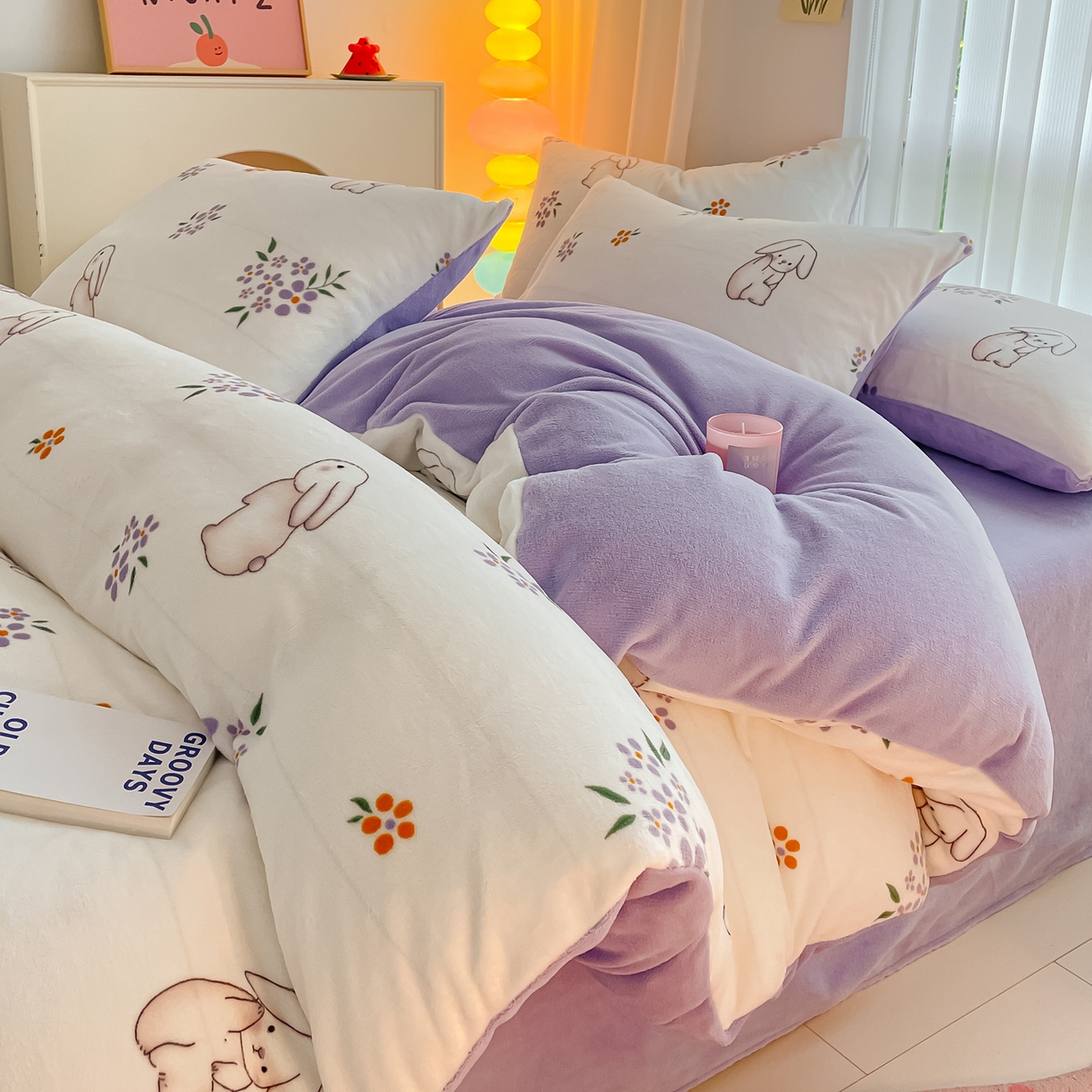 91家纺网 家纺一手货源 找家纺 （总）启发 2025新款高克重小清新牛奶绒印花四件套