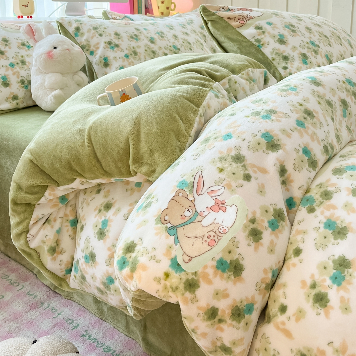 91家纺网 家纺一手货源 找家纺 （总）启发 2025新款高克重小清新牛奶绒印花四件套