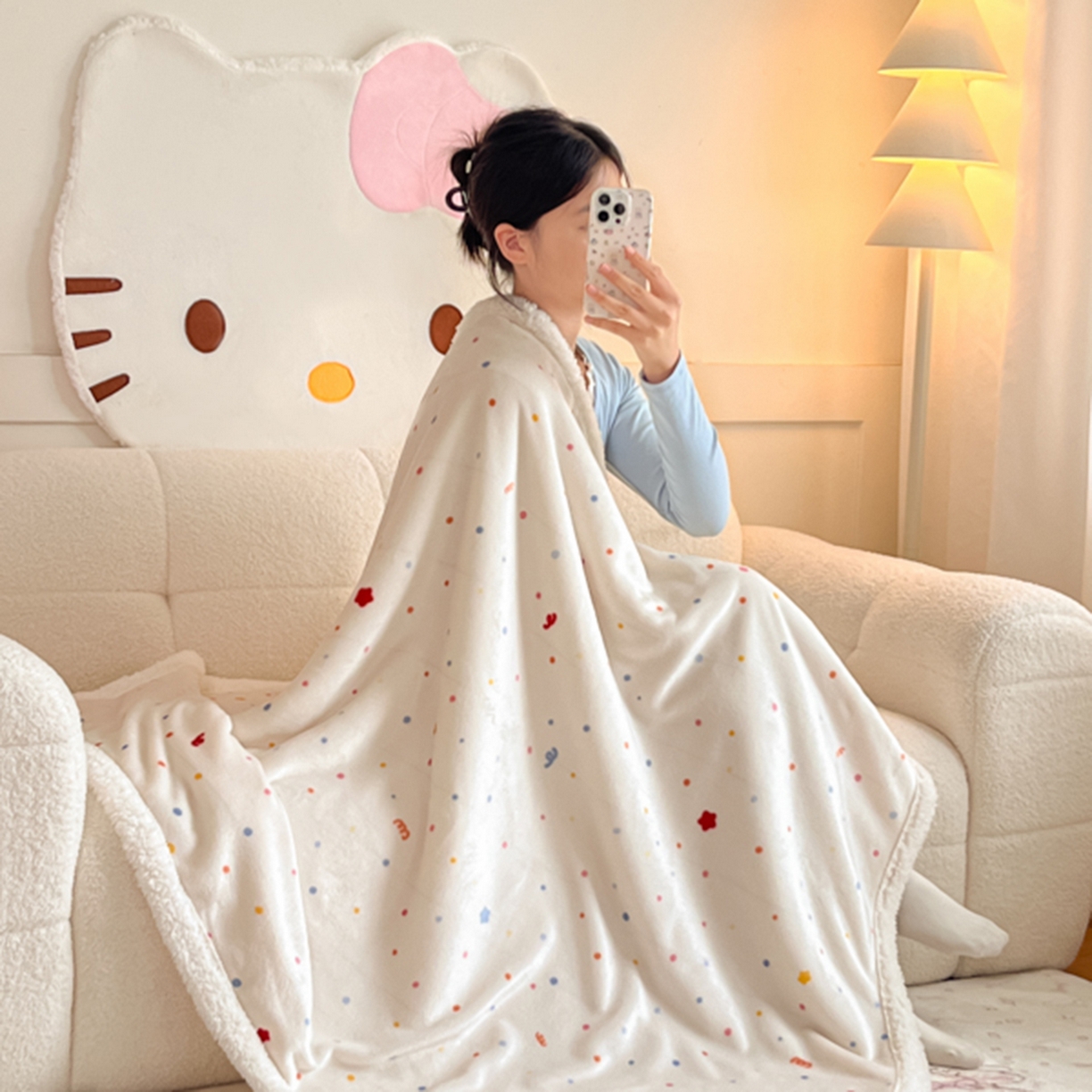 91家纺网 家纺一手货源 找家纺 川悦生活 2025新款牛奶绒羊羔绒毯子毛毯 毛毯彩虹心情