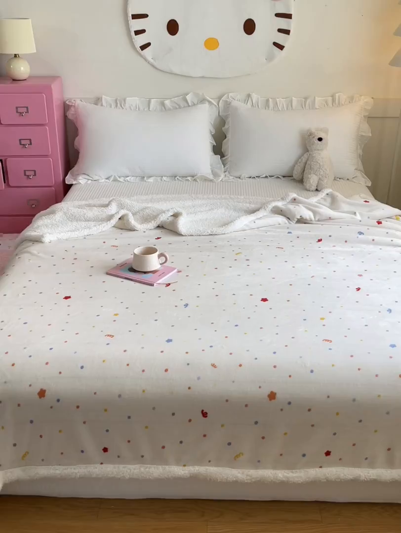 91家纺网 家纺一手货源 找家纺 川悦生活 2025新款牛奶绒羊羔绒毯子毛毯 毛毯彩虹心情