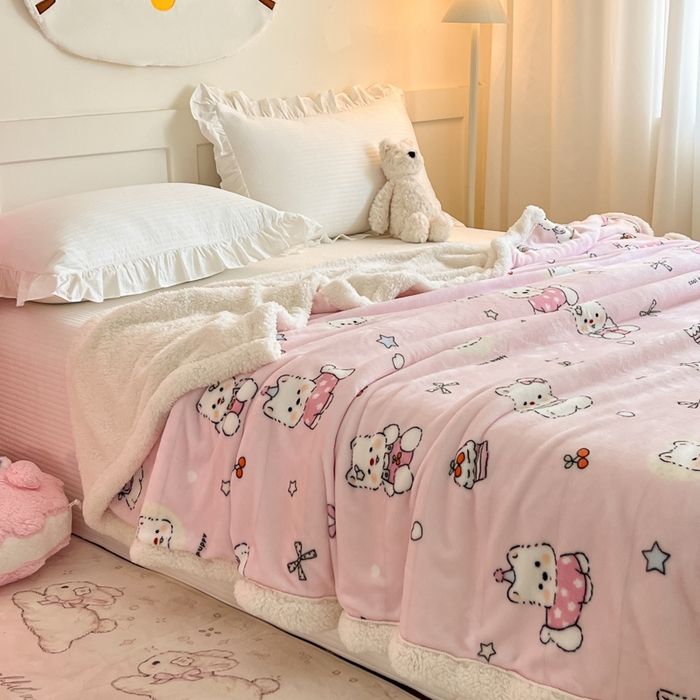 91家纺网 家纺一手货源 找家纺 川悦生活 2025新款牛奶绒羊羔绒毯子毛毯 毛毯茶派小狗