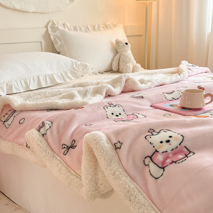 91家纺网 家纺一手货源 找家纺 川悦生活 2025新款牛奶绒羊羔绒毯子毛毯 毛毯茶派小狗