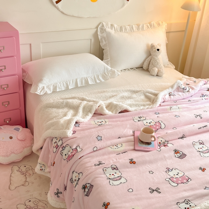 91家纺网 家纺一手货源 找家纺 川悦生活 2025新款牛奶绒羊羔绒毯子毛毯 毛毯茶派小狗