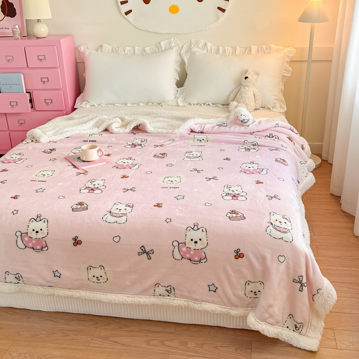 91家纺网 家纺一手货源 找家纺 川悦生活 2025新款牛奶绒羊羔绒毯子毛毯 毛毯茶派小狗