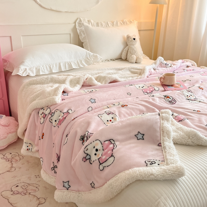 91家纺网 家纺一手货源 找家纺 川悦生活 2025新款牛奶绒羊羔绒毯子毛毯 毛毯茶派小狗