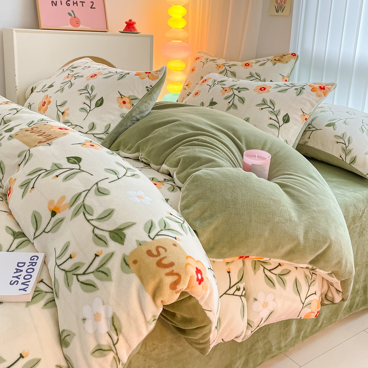 91家纺网 家纺一手货源 找家纺 （总）启发 2025新款高克重小清新牛奶绒印花四件套