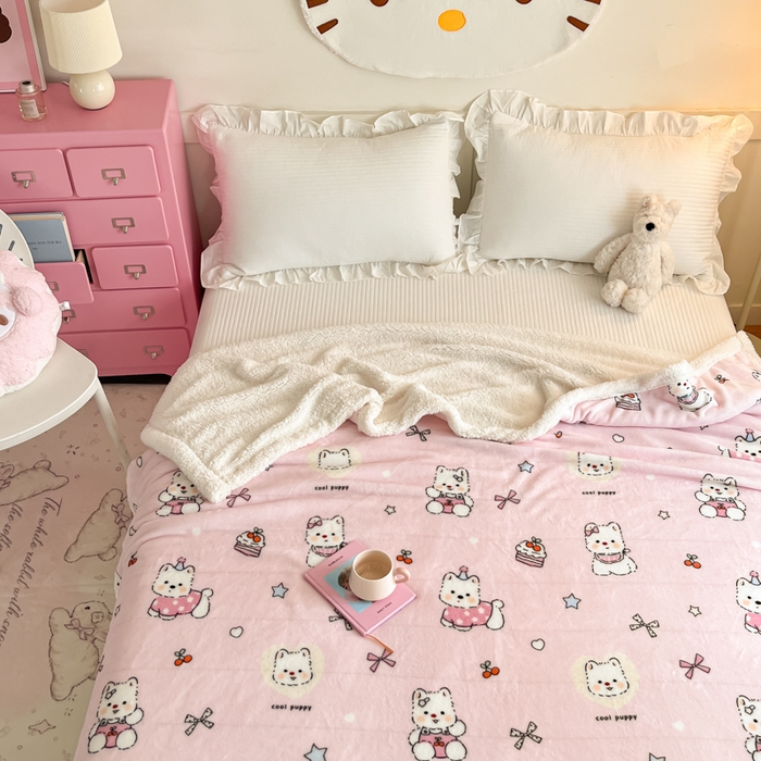 91家纺网 家纺一手货源 找家纺 川悦生活 2025新款牛奶绒羊羔绒毯子毛毯 毛毯茶派小狗