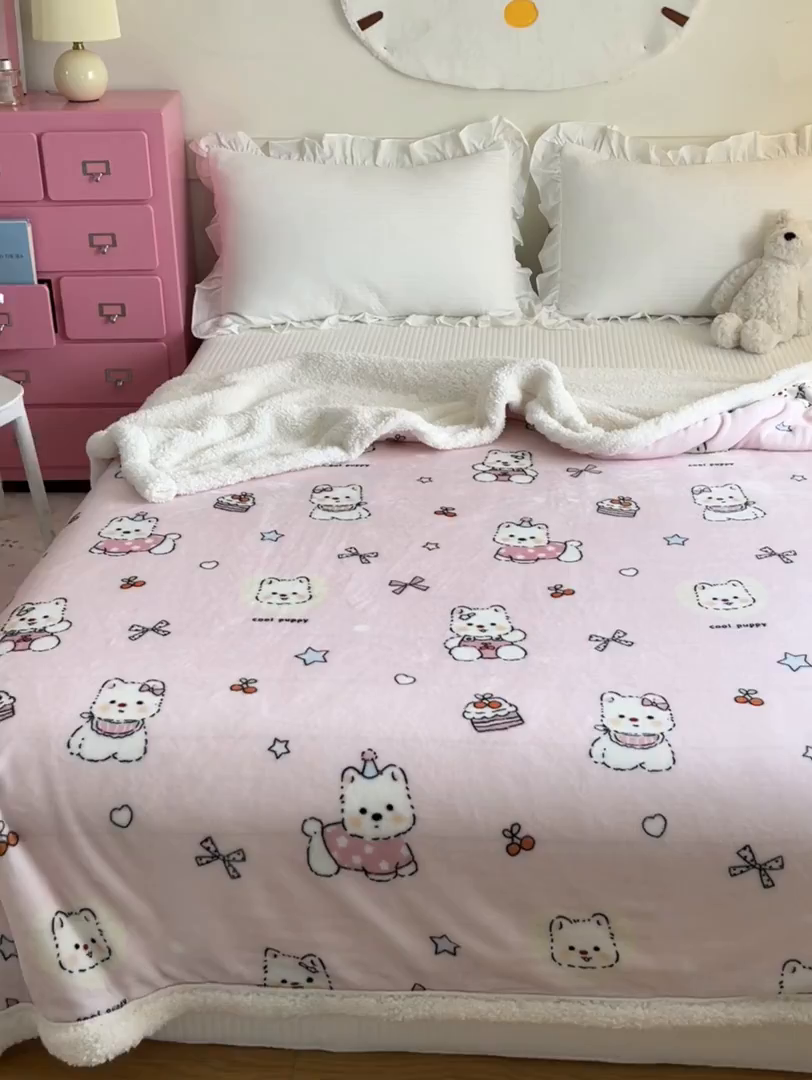 91家纺网 家纺一手货源 找家纺 川悦生活 2025新款牛奶绒羊羔绒毯子毛毯 毛毯茶派小狗