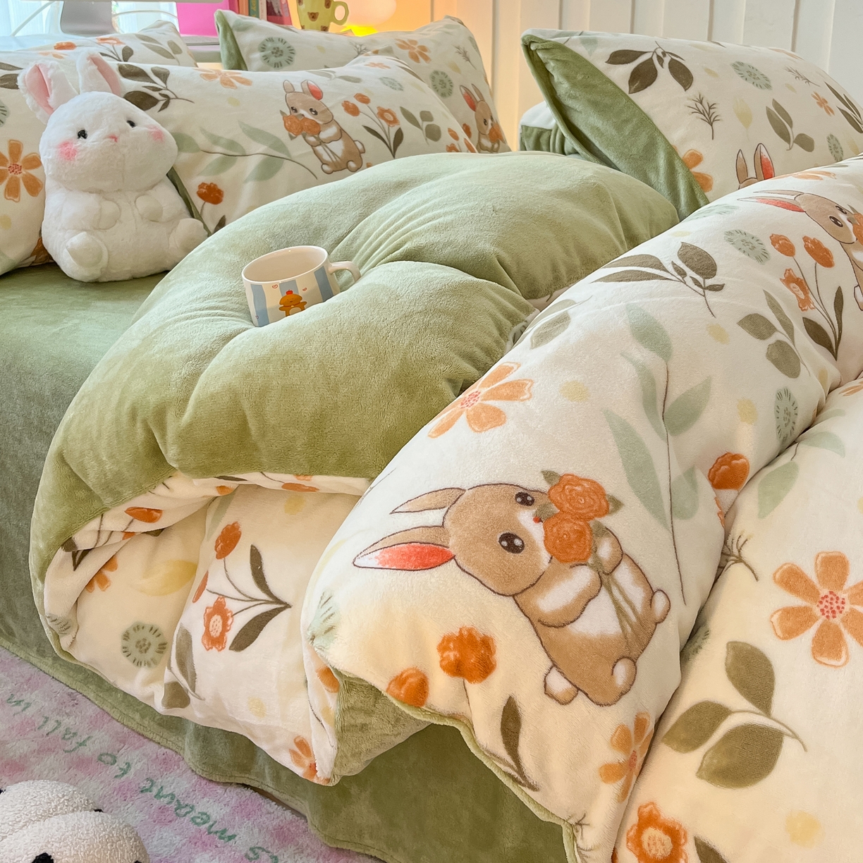 91家纺网 家纺一手货源 找家纺 （总）启发 2025新款高克重小清新牛奶绒印花四件套