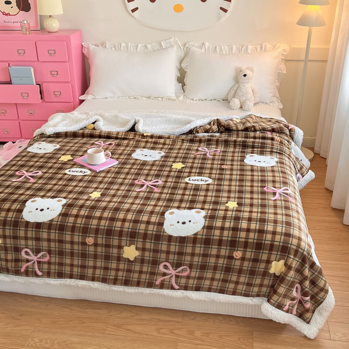 91家纺网 家纺一手货源 找家纺 川悦生活 2025新款牛奶绒羊羔绒毯子毛毯 毛毯茶酥小熊