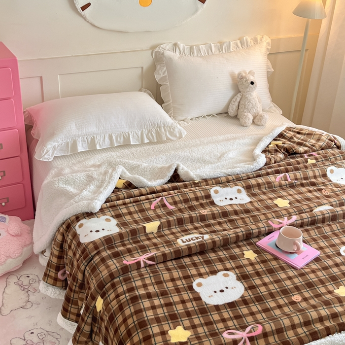 91家纺网 家纺一手货源 找家纺 川悦生活 2025新款牛奶绒羊羔绒毯子毛毯 毛毯茶酥小熊