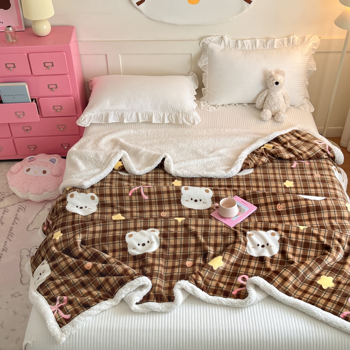 91家纺网 家纺一手货源 找家纺 川悦生活 2025新款牛奶绒羊羔绒毯子毛毯 毛毯茶酥小熊