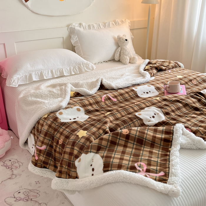 91家纺网 家纺一手货源 找家纺 川悦生活 2025新款牛奶绒羊羔绒毯子毛毯 毛毯茶酥小熊