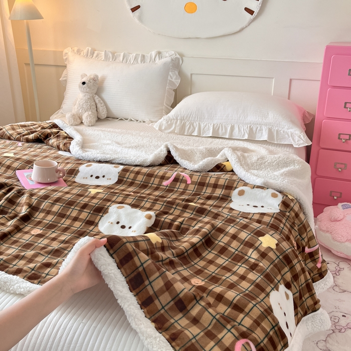 91家纺网 家纺一手货源 找家纺 川悦生活 2025新款牛奶绒羊羔绒毯子毛毯 毛毯茶酥小熊