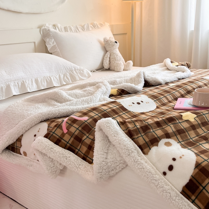 91家纺网 家纺一手货源 找家纺 川悦生活 2025新款牛奶绒羊羔绒毯子毛毯 毛毯茶酥小熊